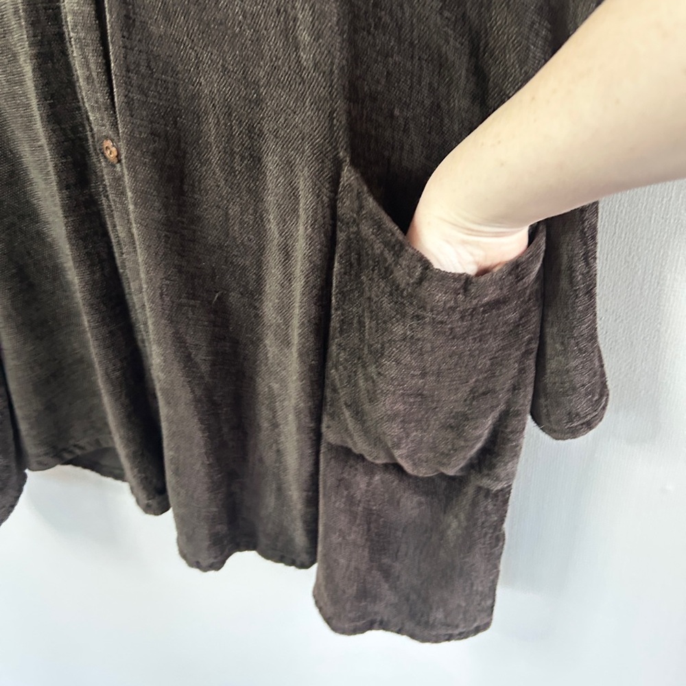 KLEEN Brown Slub Knit Button Up Tunic Shacket Lagenlook Earthy Goblin Boho Large - Picture 8 of 11